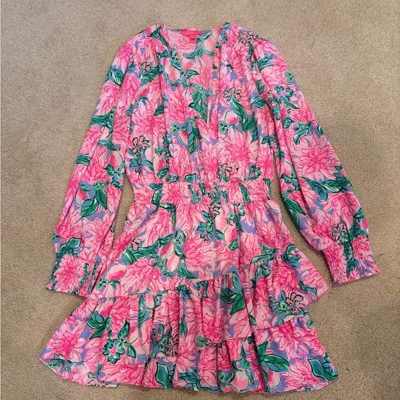 Lilly Pulitzer Pink and Green Floral Long Sleeve Dress - Picture 2 of 4